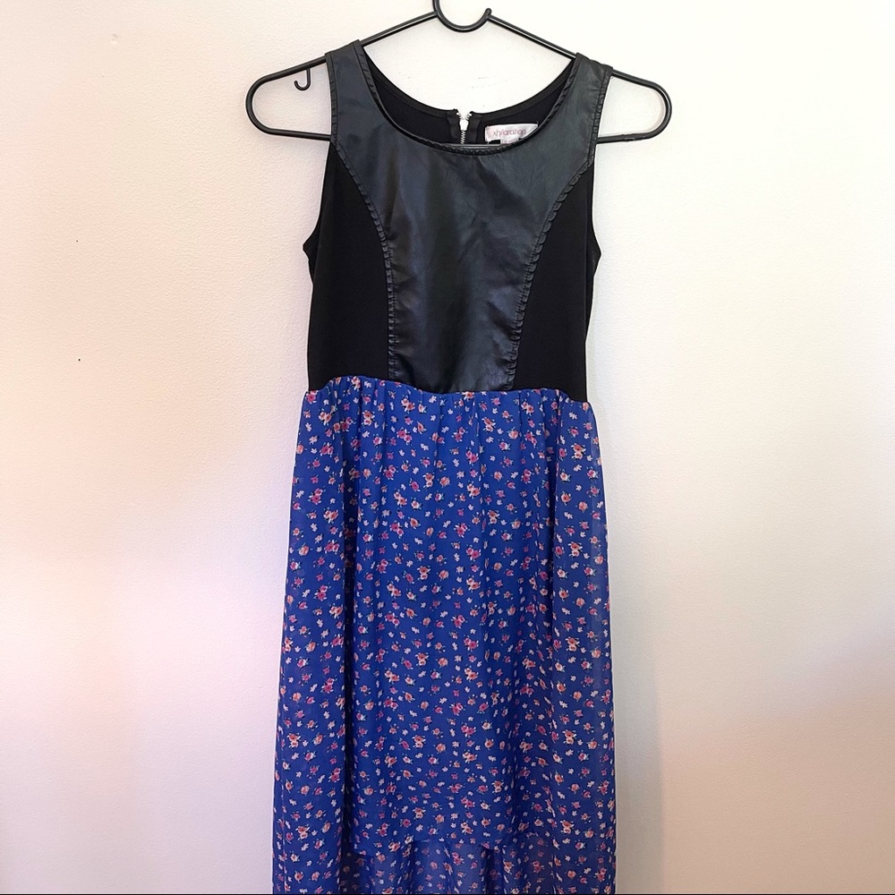 girls black and blue floral sleeveless dress